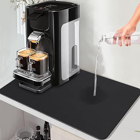 Absorbent, Washable, Reversible Microfiber Coffee Maker Mat, 19x13in(Black)