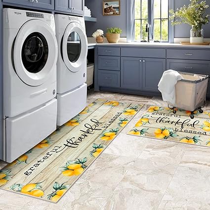 Non-Slip Backing Natural Design Throw Rug Lemon Design, 17"x48"+17"x24"