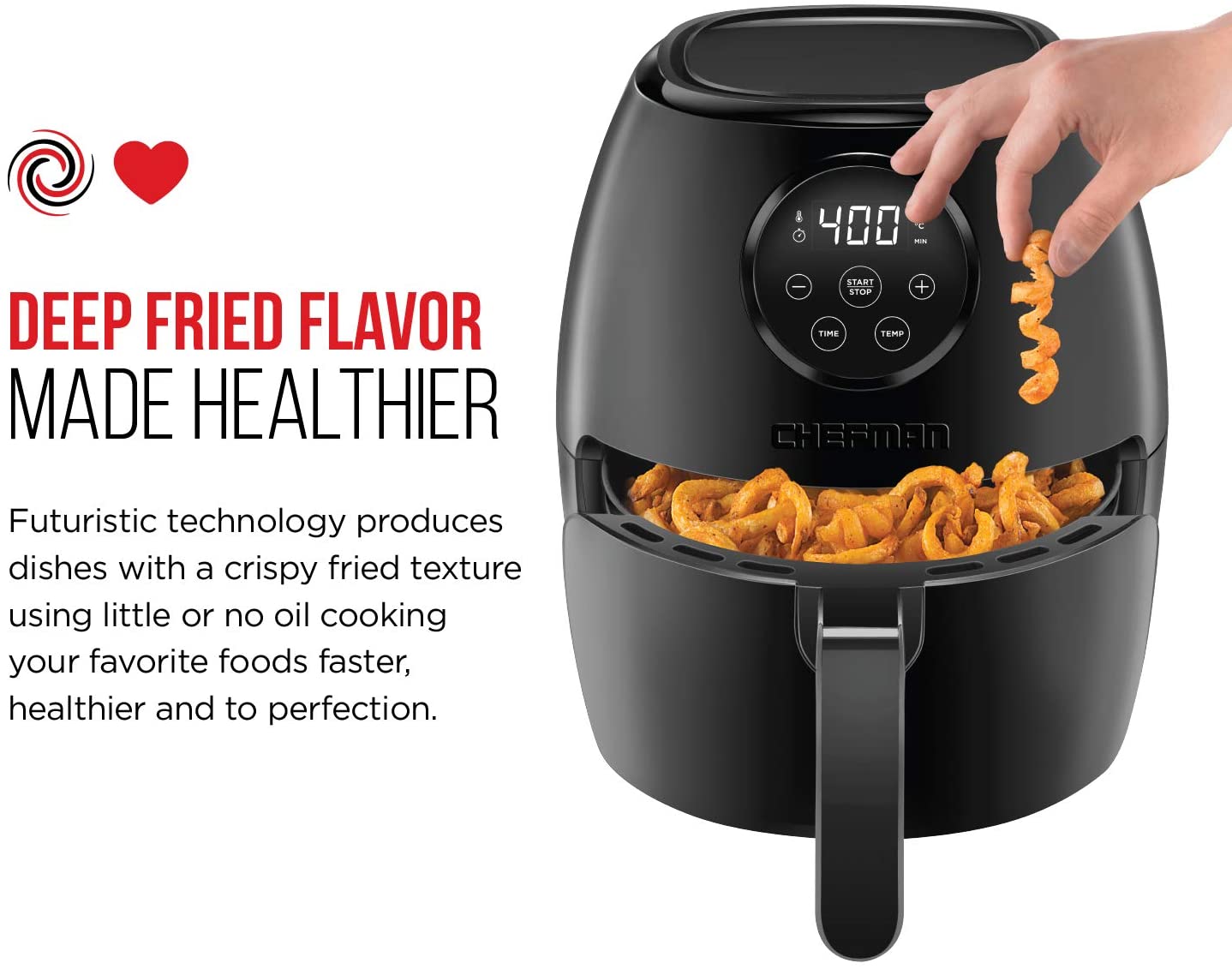 3.6 Quart Air Fryer Oven, Dual Control Temperature, 15 Cup Capacity with Cookbook
