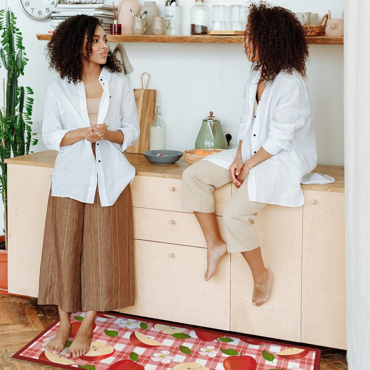 Set of 2- Plant Floral Butterfly Kitchen Rugs with Runner Decor Accessories Things - 17x30 and 17x48 Inch