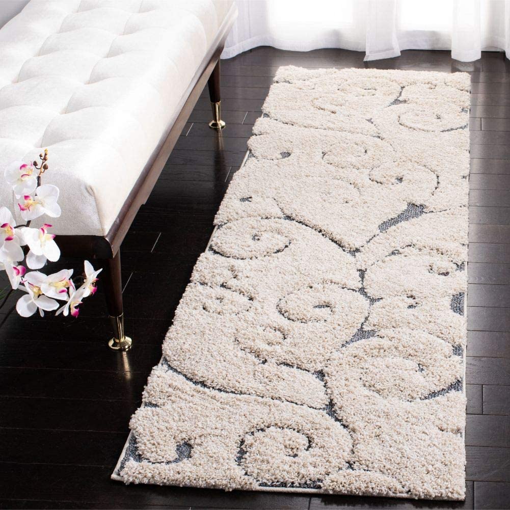 Premium Swirl Thick Plush Cream/Dark Blue   Area Shag Rug