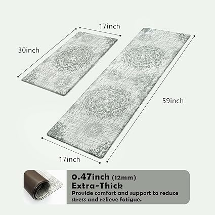 Colorful Stripe Anti Fatigue Non Slip Comfort Cushioned Standing Mat, 17"x47"+17"x30"