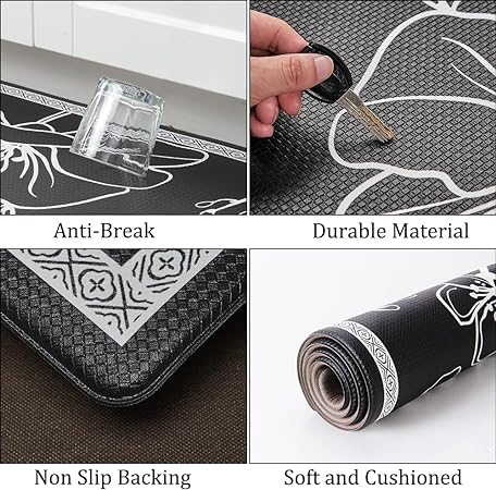 Non-Slip & Comfort Cushioned Waterproof Black Anti-Fatigue Kitchen Mat Set -2 Pieces,