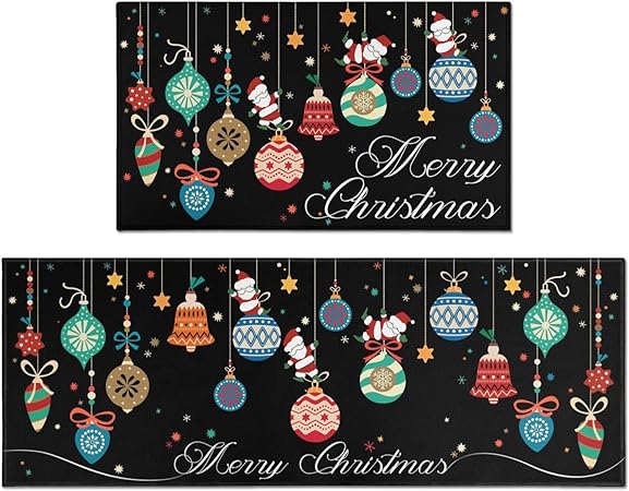 Non Skid Washable Black Santa Claus Christmas Rugs and Mats