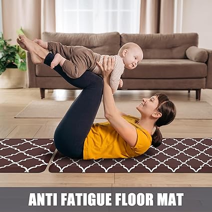 Cushioned Anti Fatigue 2 PCS,1/2 Inch Thick Waterproof Kitchen Rugs Non Skid,PVC Standing Desk Comfort Mat for Kitchen Floor Sink Office Laundry,(17.3"x29"+17.3"x47",Black)