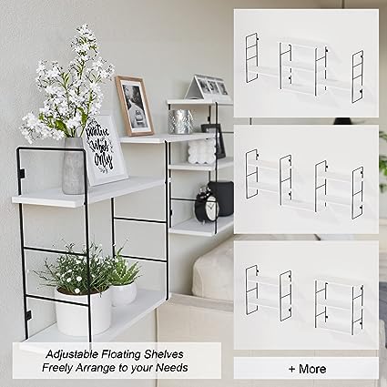 5 Pcs Wall MountedFloating Shelves with Metal Frame