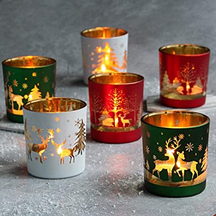 Set of 12 Glass Christmas Votive Candle Holders