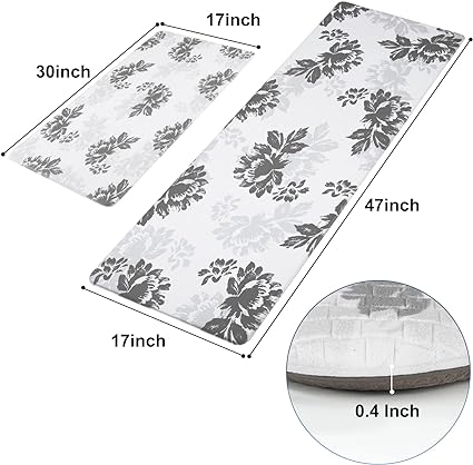 Set 2 Piece Cushioned Anti Fatigue Kitchen Mat Artistic, Rustic Kitchen Rugs and Mats No Skid Washable for Home, Waterproof Floor Comfort Mat PVC, 17" x 47" + 17" x 30"