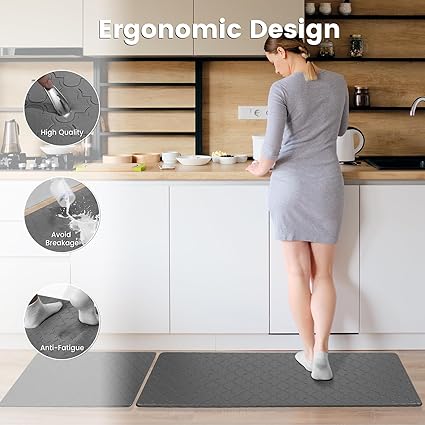 Cushioned Anti Fatigue Mat Waterproof Non-Slip Kitchen Rugs, Ergonomic Comfort Mat Durable Standing Mat for Kitchen, Home, Office, Floor, Laundry (Gray) 2 PCS
