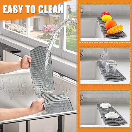 24in Faucet Mat Splash Catcher, Handle Drip Catcher Tray, Multipurpose for Kitchen Dish Drying Mats Sponge Holder and Bathroom Countertop Protect(Black)