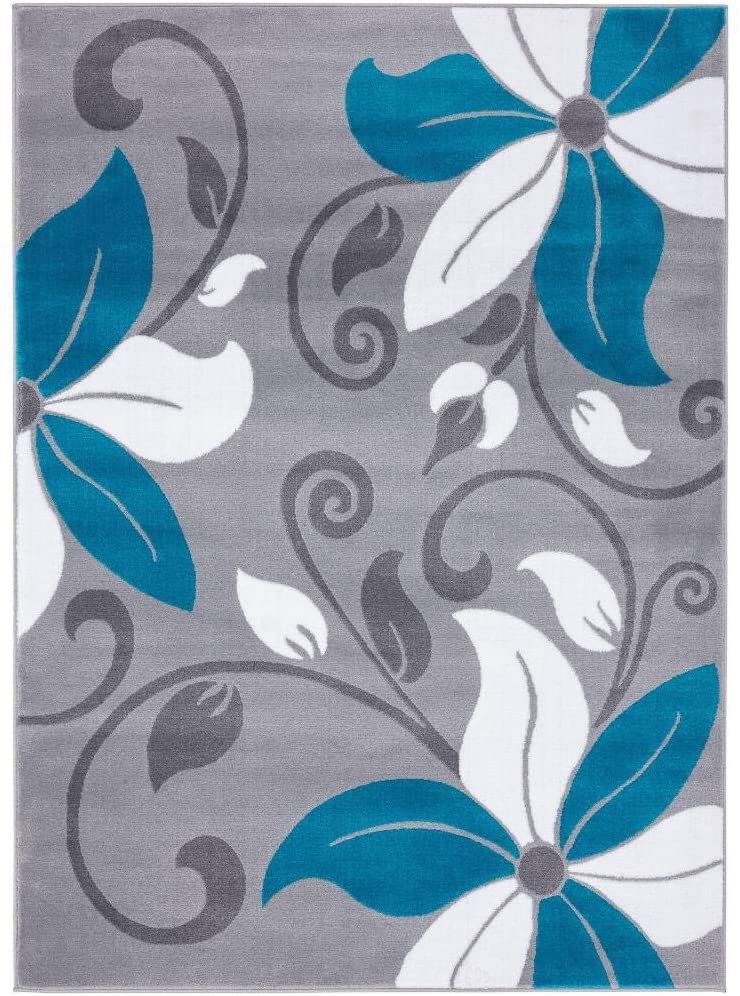 Victoria Collection Modern Turquoise Floral Soft Area Rug