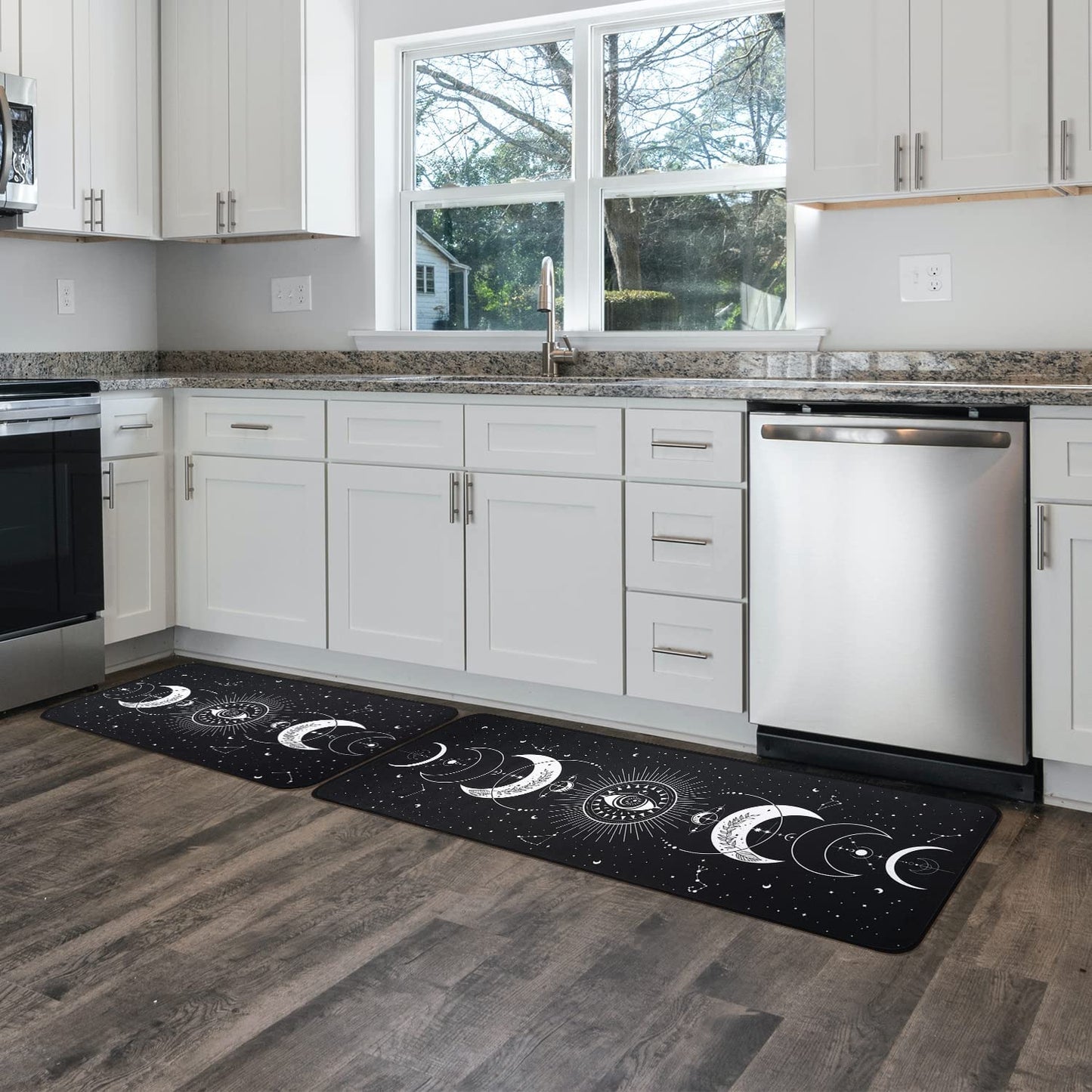 Set of 2- Plant Floral Butterfly Kitchen Rugs with Runner Decor Accessories Things - 17x30 and 17x48 Inch