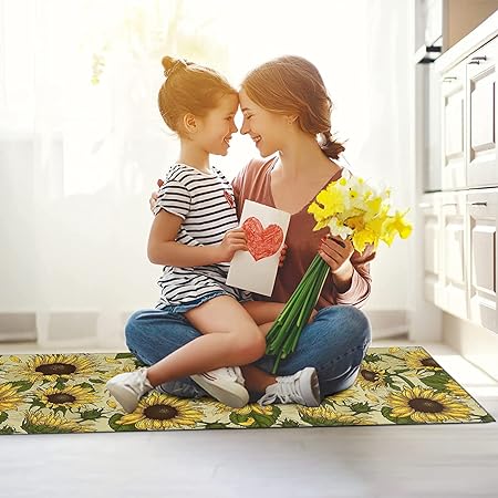 2 Piece Washable Non-Slip Black Boho Kitchen Mats