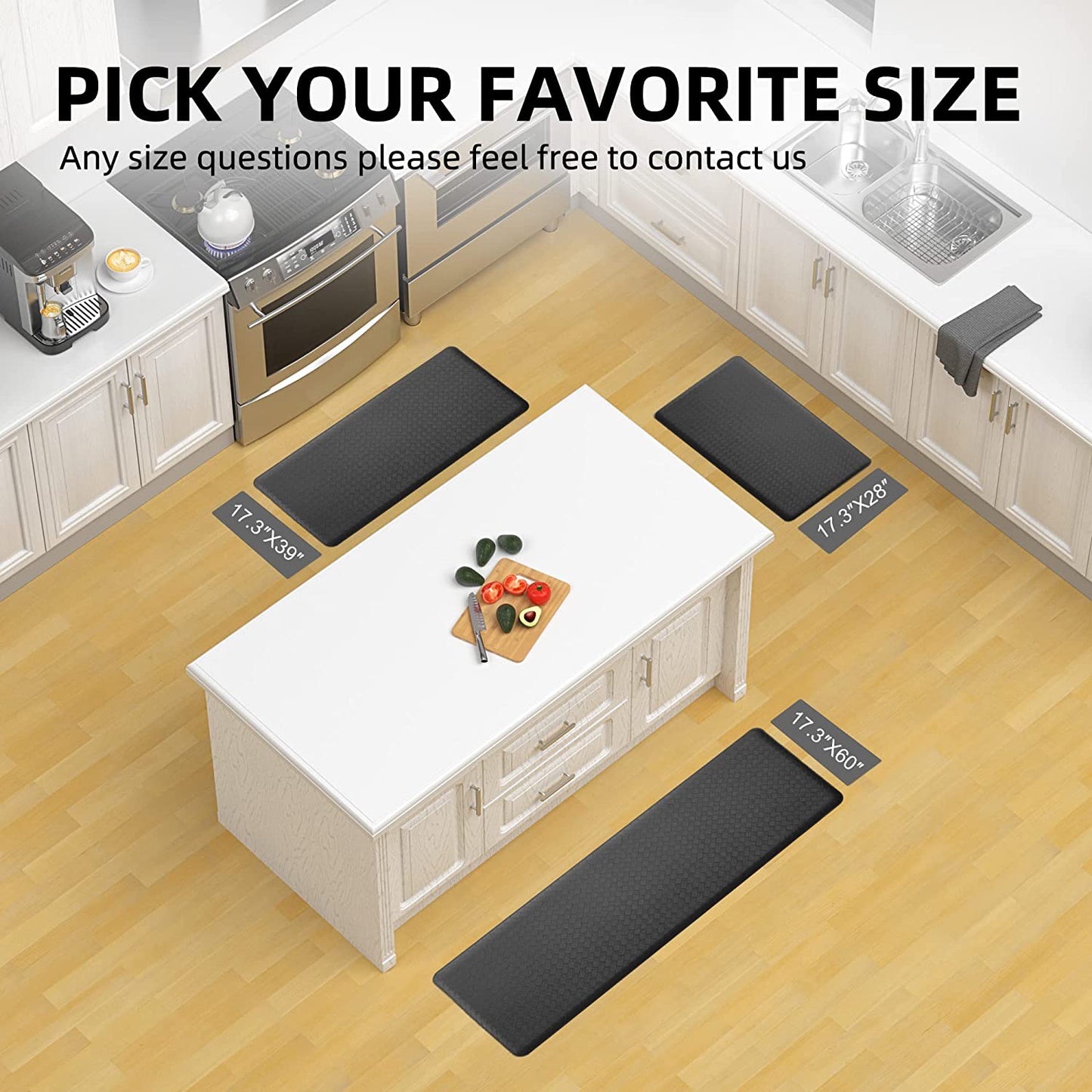 1/2 Inch Thick Cushioned Anti Fatigue Waterproof, Non-Skid & Washable Kitchen Mat - 17.3"x28"- Black