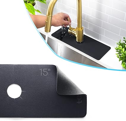 Absorbent Diatom Rubber, Black, Large Size Splash Guard & Drip Catcher for Around Faucet Handle Sinkmat