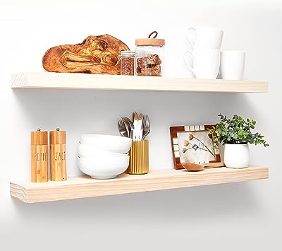 24 x 6.5 x 1.75 inch - Set of 2 - Honey Oak Color Rustic Farmhouse Floating Shelves