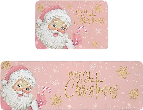 Non SlipTeal Golden-Yellow Pumpkins Fall Maple Leaf Botanical Anti-Fatigue Kitchen Rugs Set of 2,