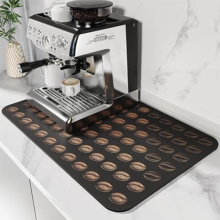 Absorbent Rubber Backed Quick Drying Mat Fit Under Coffee Maker Espresso Machine - Coffee Bar Accessories Kitchen Counter Dish Drying Mat, Marble 19"x12")