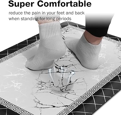 1/2 Inch Thick Anti Fatigue Kitchen Rugs and Mats Cushioned Kitchen Floor Mat Non-Skid Waterproof Kitchen Mats for Standing Desk Office Sink 17.3"x39", White