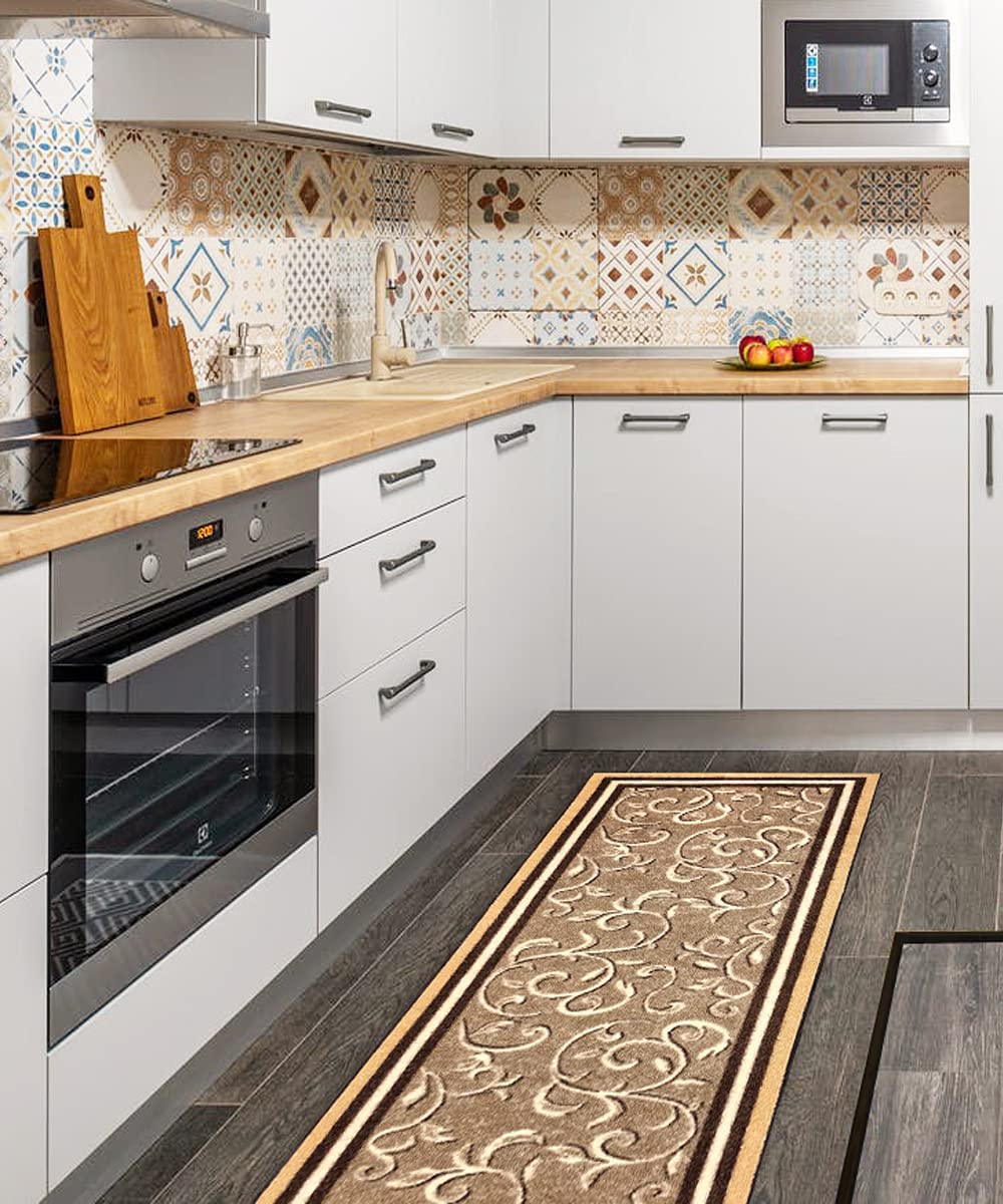 Non Slip Rubber Back  Kitchen Rug Anti Slip Stair Treads (Red, Runner (20" x 59"))