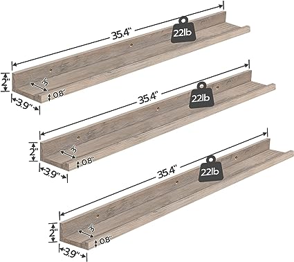 Floating Shelves, Wall Shelf Set of 3, 35.4 Inches Hanging Shelf with Raised Edge and Invisible Brackets, Rustic Brown BF90BJ01