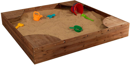 Wooden Backyard Sandbox with Built-in Corner Seating and Mesh Cover