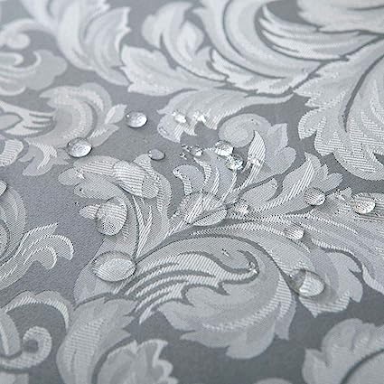 Elegant Damask Polyester Fabric Spillproof Water Resistant Washable Jacquard Tablecloth (Silver Gray, Rectangle - 60" x 120")