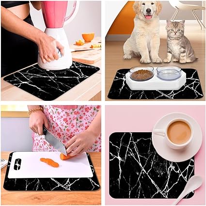 Ultra Absorbent Dish Drying Mats - Machine Washable and Super Fast Drying - Practical Solution for Efficiently Drying Dishes - 15,7 by 19,6 Inches (Black)