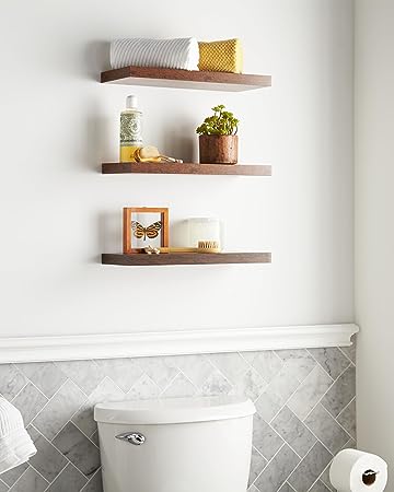 Set of 3 Wall Mounted Rustic Wood Shelves Room Decor with 22lbs Capacity