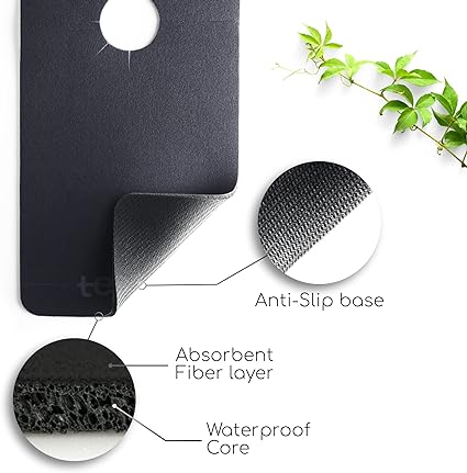 Absorbent Diatom Rubber, Black, Large Size Splash Guard & Drip Catcher for Around Faucet Handle Sinkmat