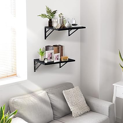 2 Pc Deep Floating Shelves ; 15.7” Long x 11.8” Deep Wall Mounted Hanging Shelves for Living Room, Kitchen, Office, Bathroom and Bedroom Decor; Storage and Display Shelf Set