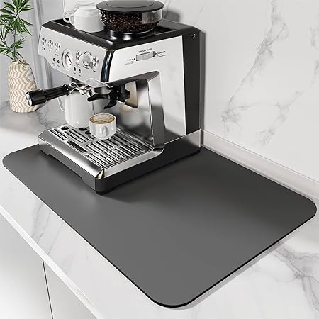 Absorbent Rubber Backed Quick Drying Mat Fit Under Coffee Maker Espresso Machine - Coffee Bar Accessories Kitchen Counter Dish Drying Mat, Marble 19"x12")