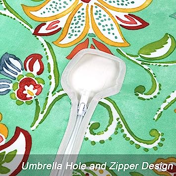 Medallion Outdoor Tablecloth with Umbrella Hole - Water Resistant Spillproof Table Cover (Zippered - 60" x 60" Square, Light Green)