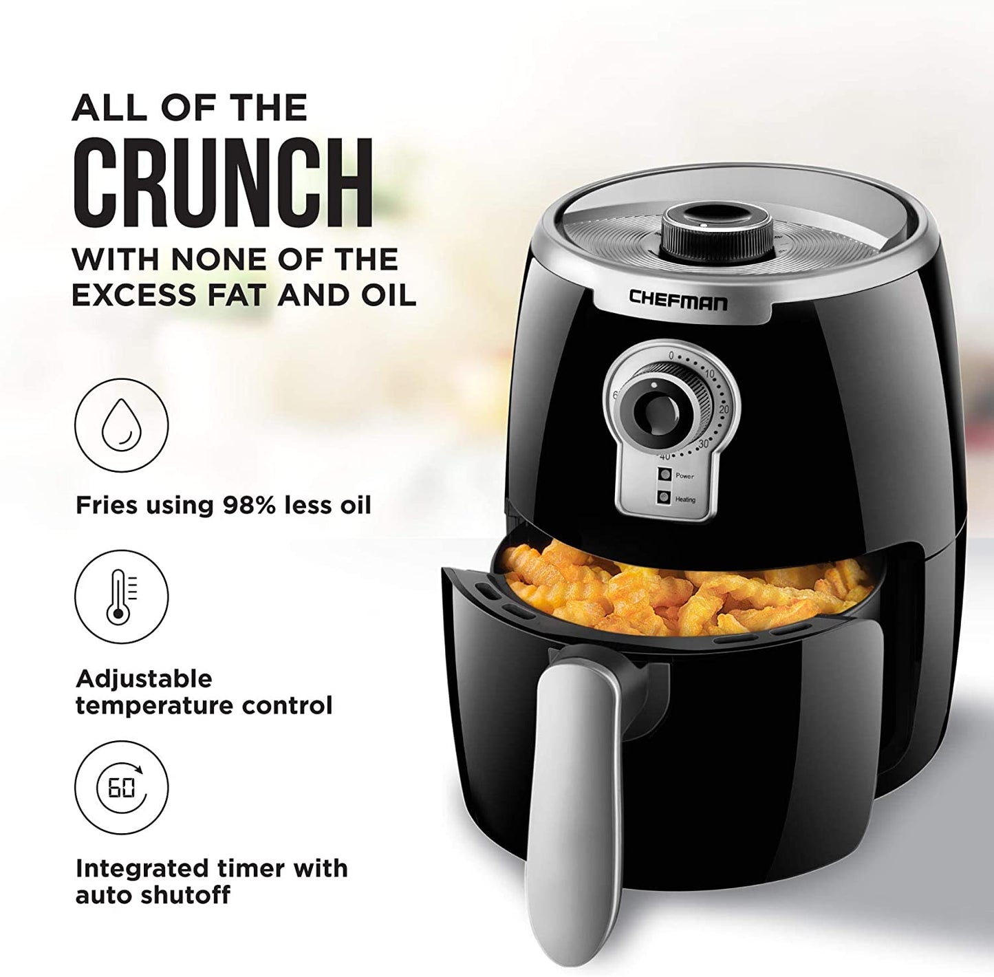 Black 2 Liter Air Fryer Temp Control