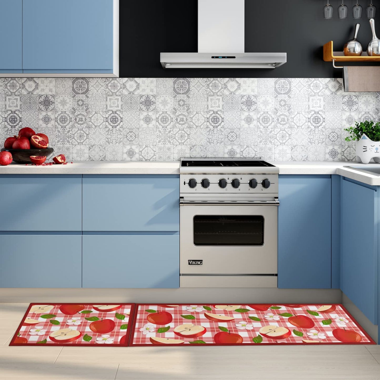 Set of 2- Plant Floral Butterfly Kitchen Rugs with Runner Decor Accessories Things - 17x30 and 17x48 Inch