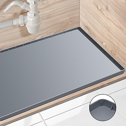 Under Sink Liner, Silicone Mats Shelf Liner for Kitchen Cabinet Tray Bathroom Protectors Black