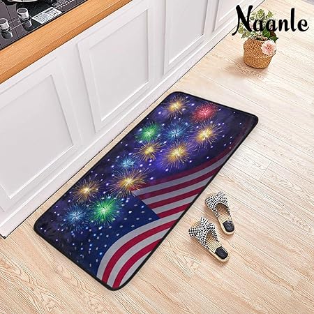 4th of July Anti Fatigue American Flag Non Slip Absorbent Floor Carpet Yoga Mat  (3' in Diameter)