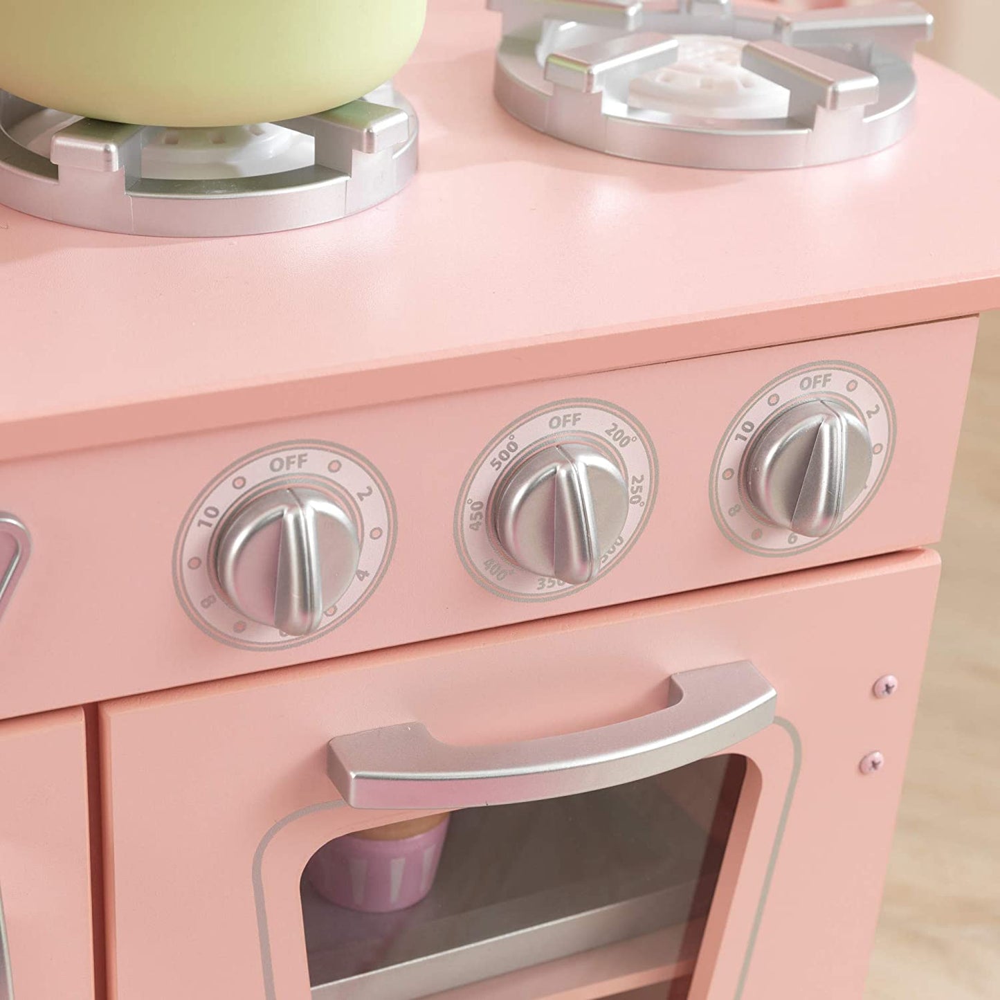 Vintage Wooden Play Kitchen with Pretend Ice Maker and Play Phone, Pink,