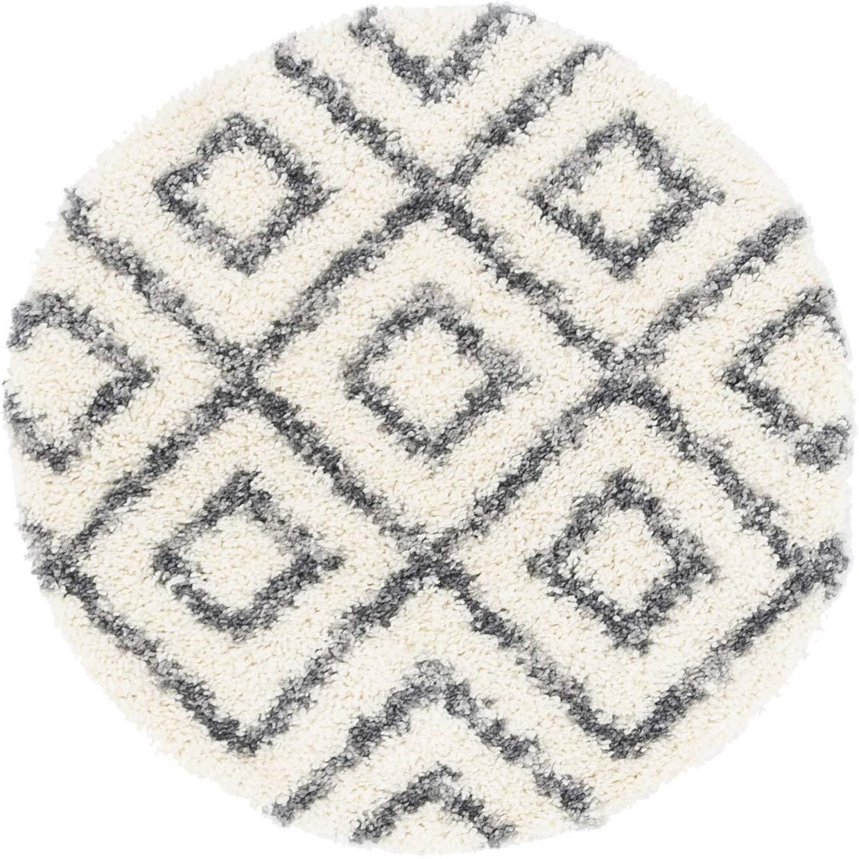 Lattice Tassel Ivory Gray Plush Shag Area Rugs