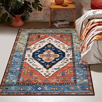 Non-Slip Distressed Vintage Persian Oriental, Small Accent Throw Low Pile Traditional Area Rug - 2' X 3'