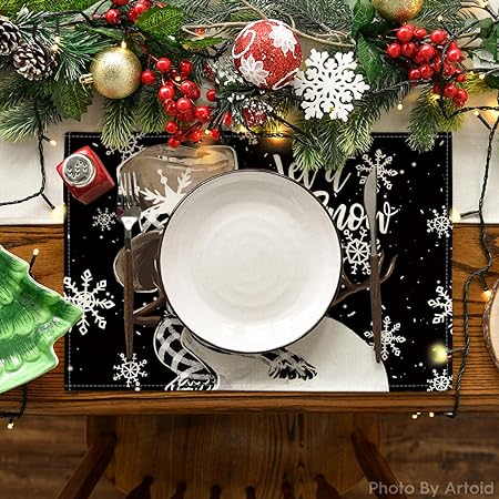 Snowman Snowflakes Let it Snow Winter Placemats Set of 4, 12x18 Inch