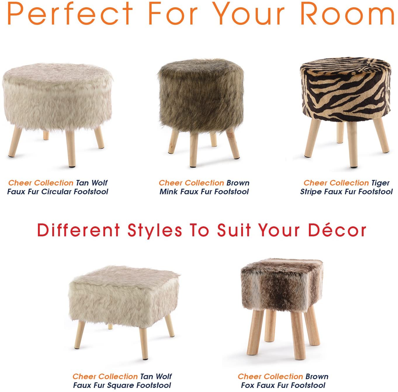 Collection Tiger Stripe Ottoman and Footstool 13" Round Decorative Faux Fur Stool