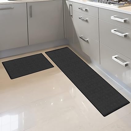 Non-Slip Waterproof Kitchen Mats, PVC Kitchen Rugs, Extra Thick Floor Mats for Sink,Office,Kitchen, Laundry, Set of 2, 17.3"x 30"+17.3"x 60"