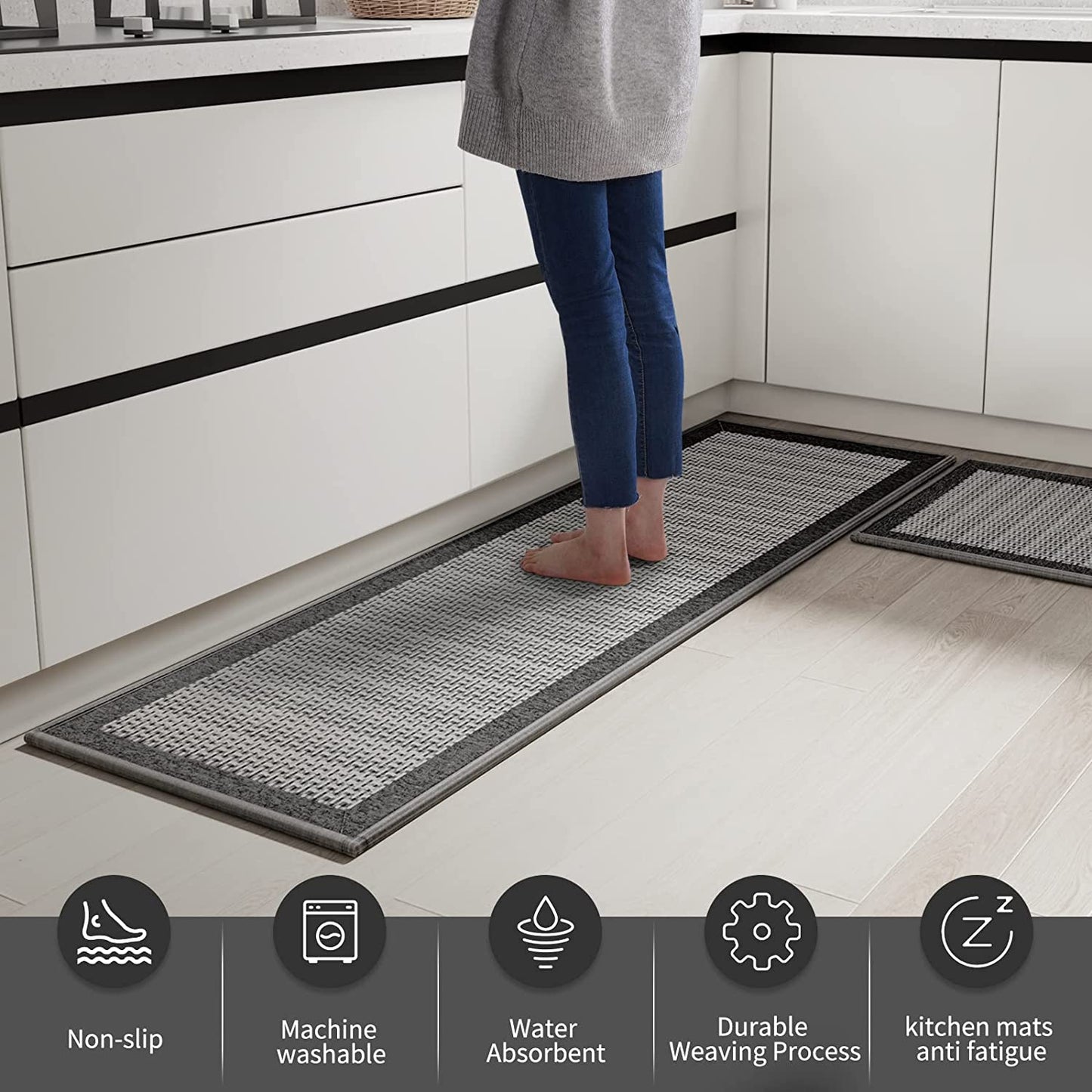 Non Skid Washable,2 Pieces Set Kitchen Rugs - (Light Brown, 20"x32"+20"x48")