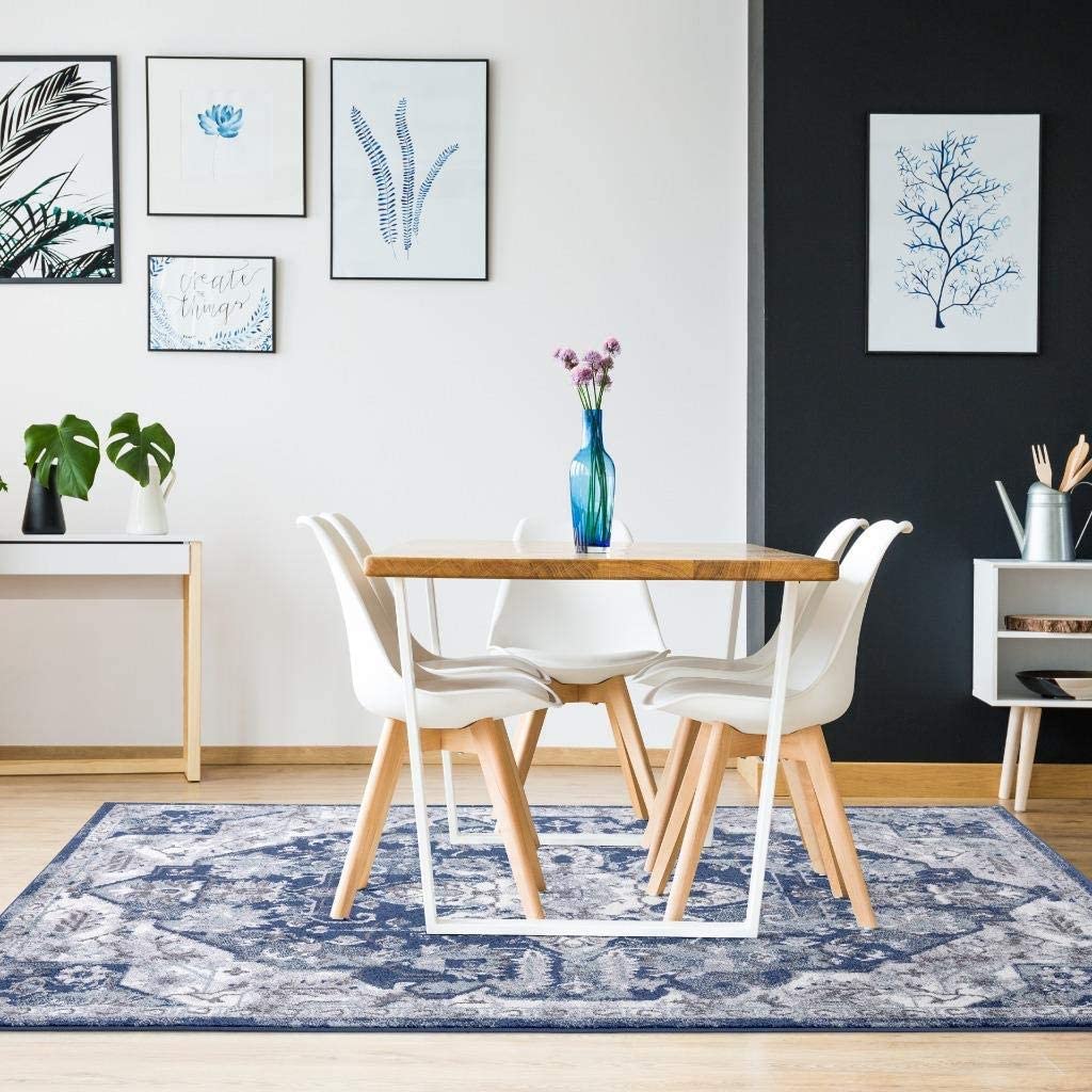 Hampstead Collection Dark Blue Orientral Soft Area Rug
