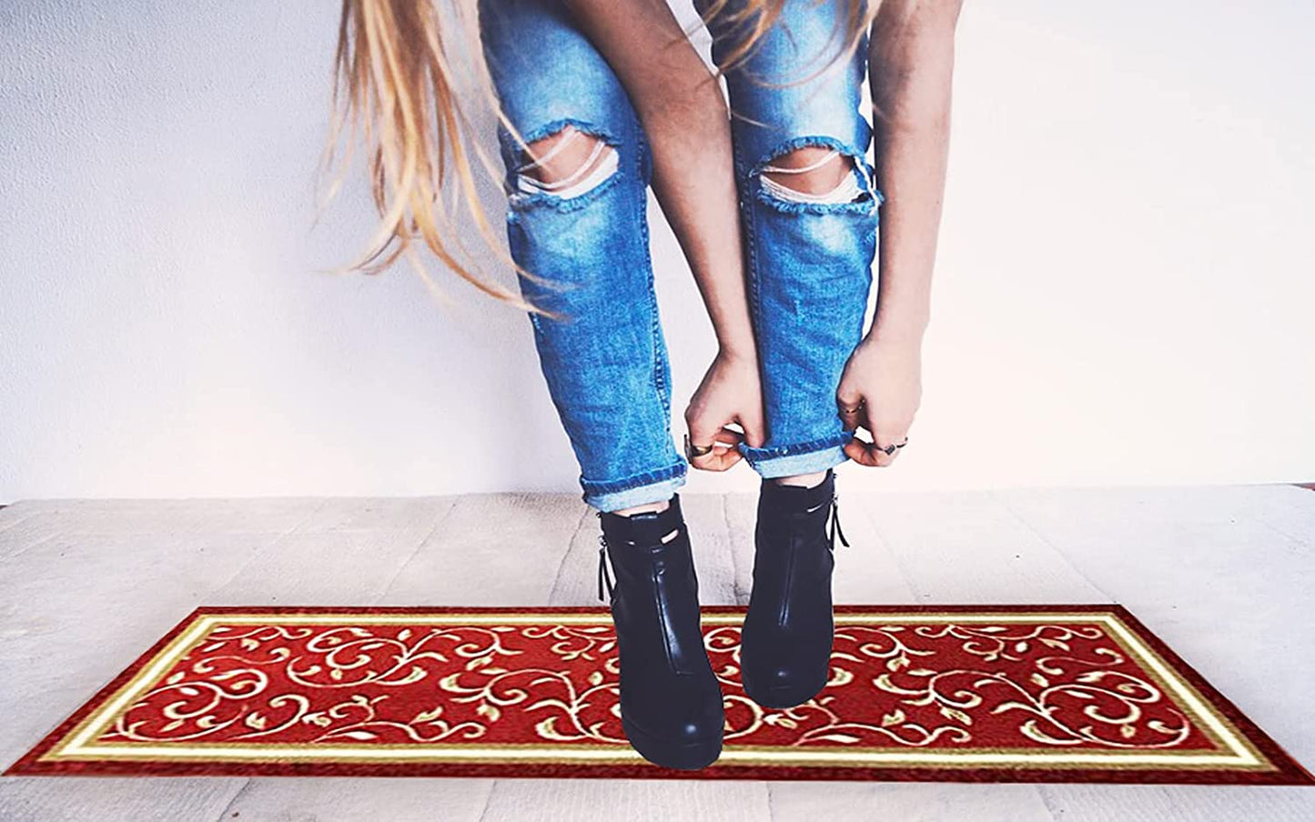 Non Slip Rubber Back  Kitchen Rug Anti Slip Stair Treads (Red, Runner (20" x 59"))