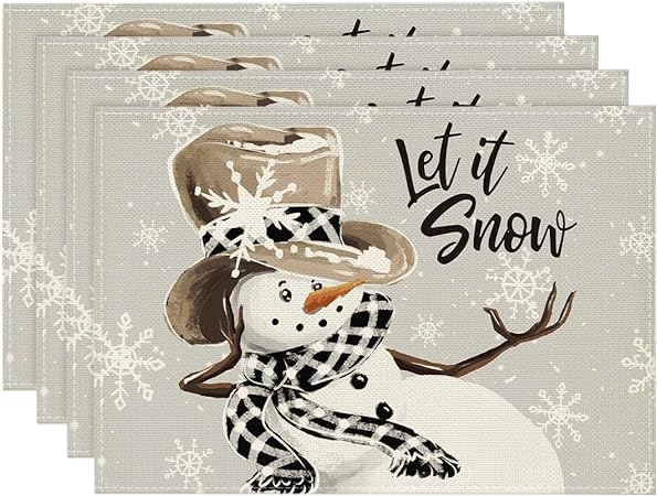 Snowman Snowflakes Let it Snow Winter Placemats Set of 4, 12x18 Inch