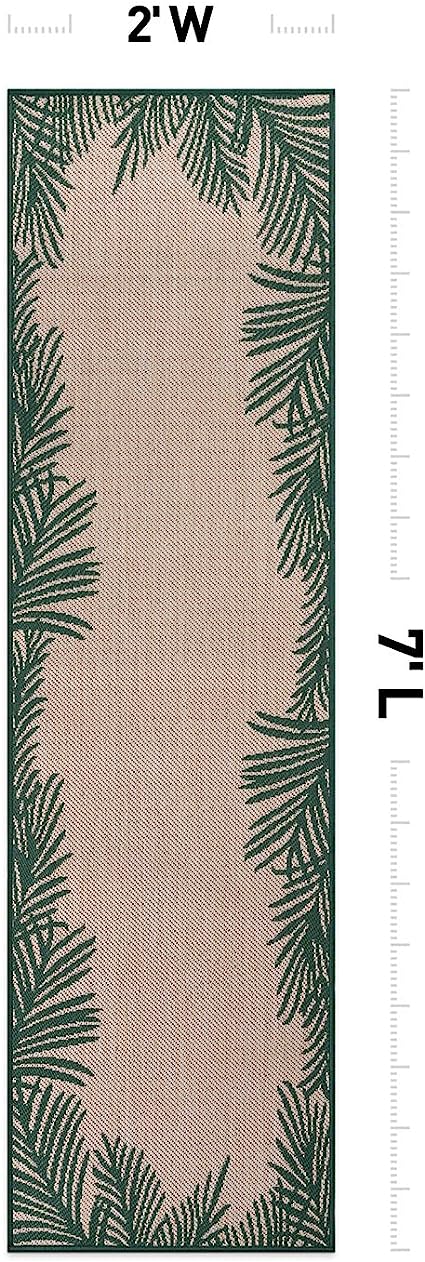 Tropical Floral Palm Leaves Textured Flat Weave Easy Cleaning Outdoor Rugs