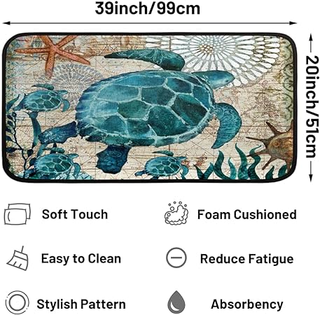 Blue Wood Plank Print Non Slip Beach Starfish Entryway Hallway Washable Home Decor 39" X 20"