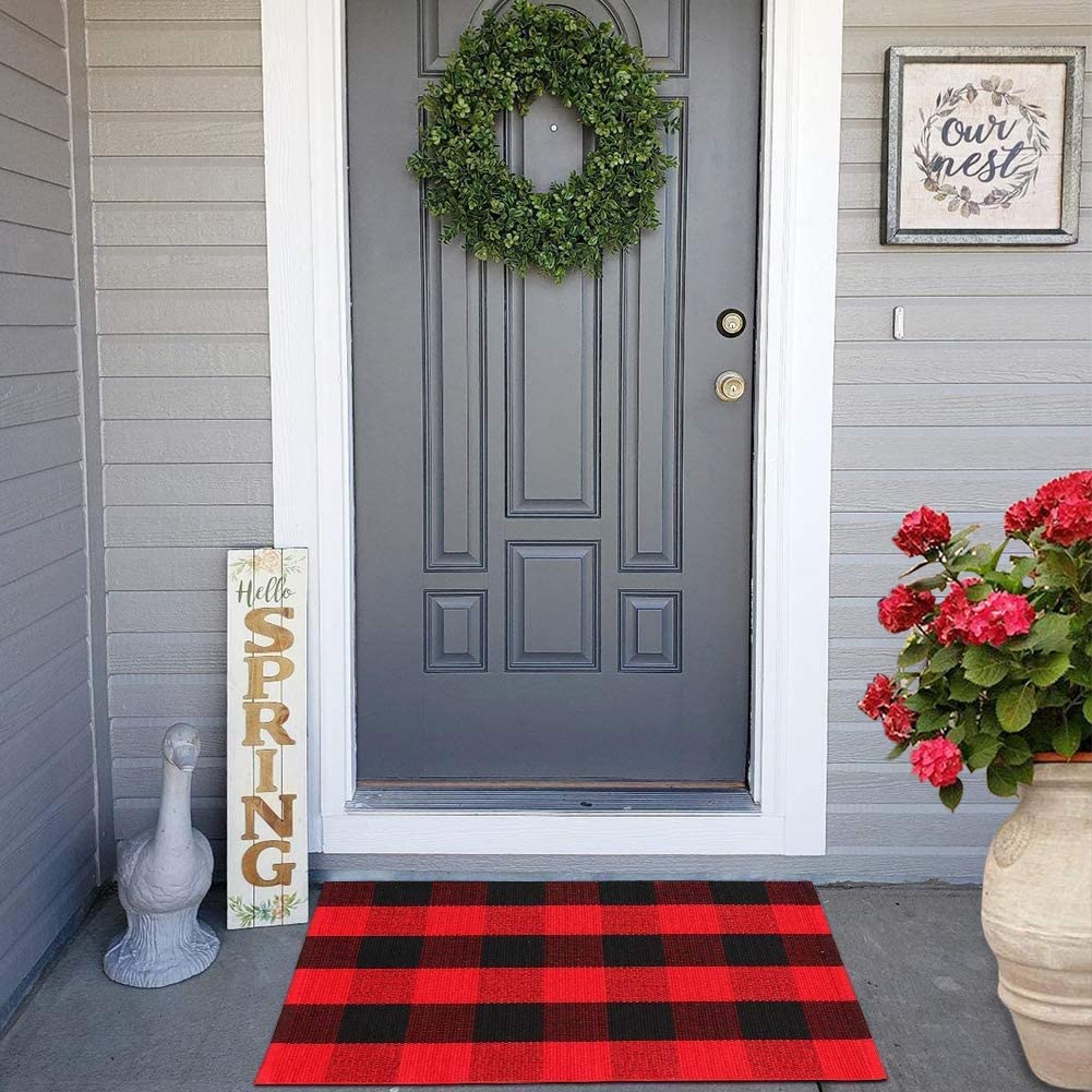 Outdoor Buffalo Plaid Black Red Check Mat